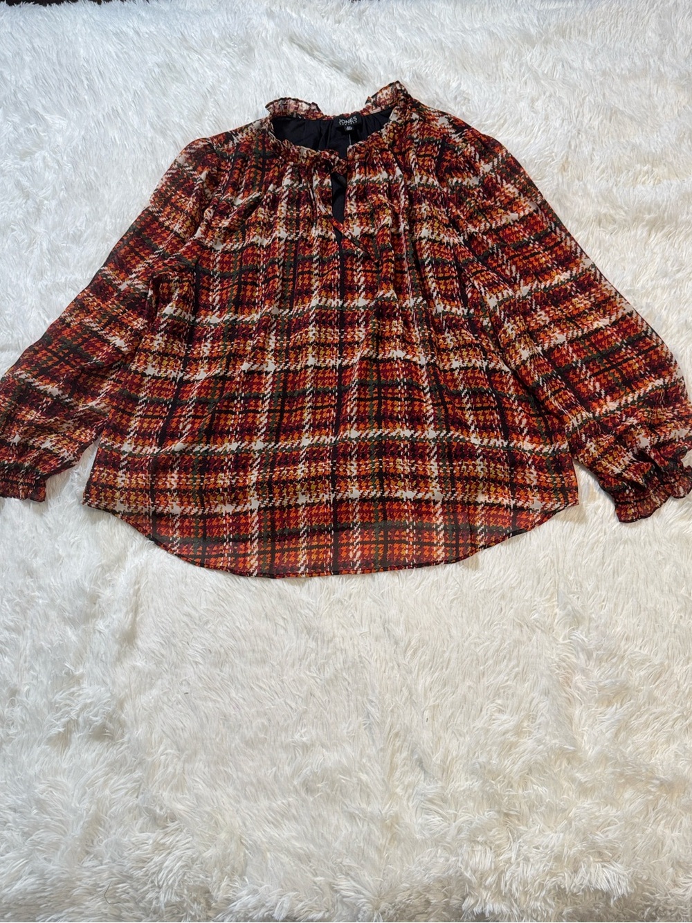 Jones New York Plaid Ruffle Neck Blouse Size 2X NWT